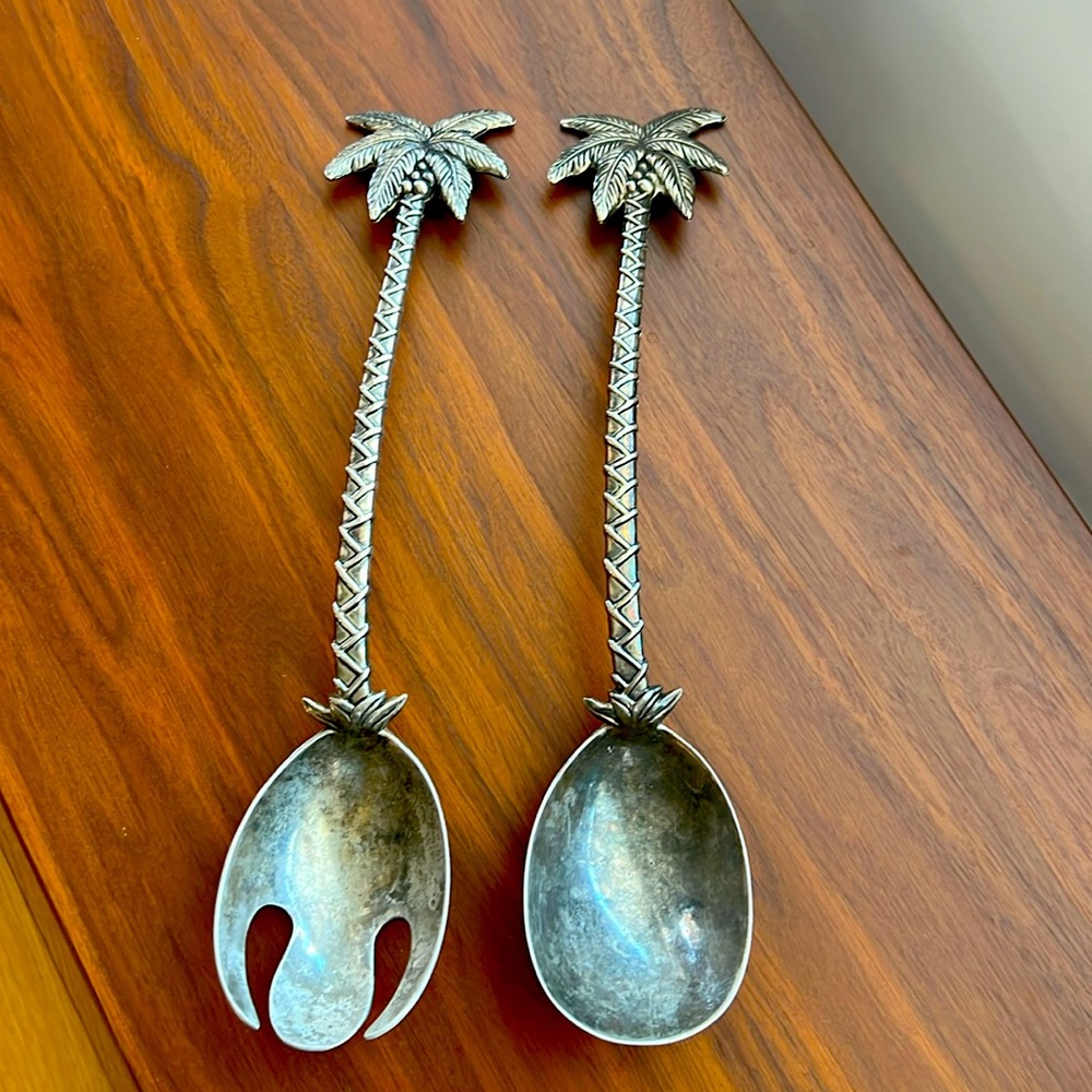 Godinger palm tree, salad servers, silver plated